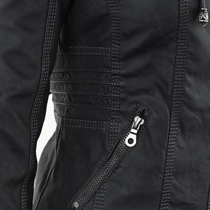 Ruby | Tailored Style Faux Leather Hooded Jacket