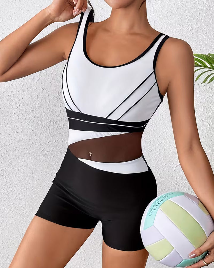 One Piece Sleeveless Color-Block Swimsuit