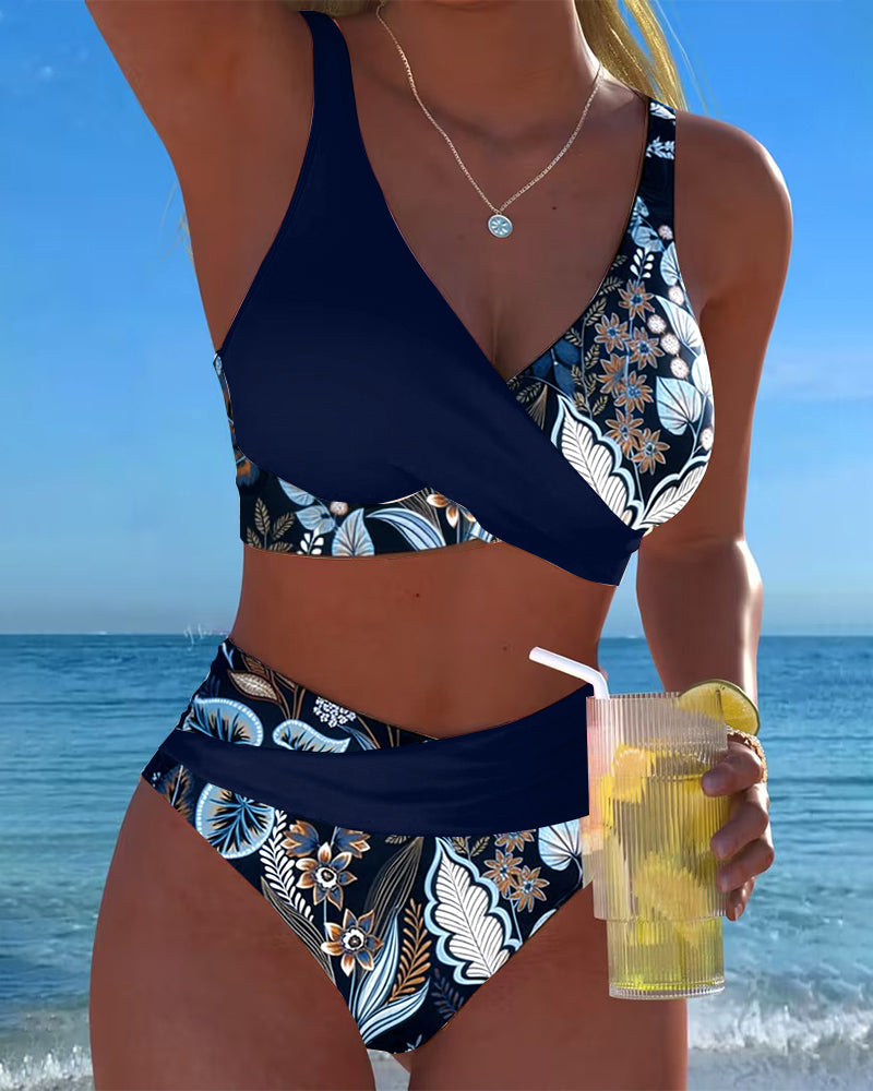 Bikini Contrast Color Fashion Flower
