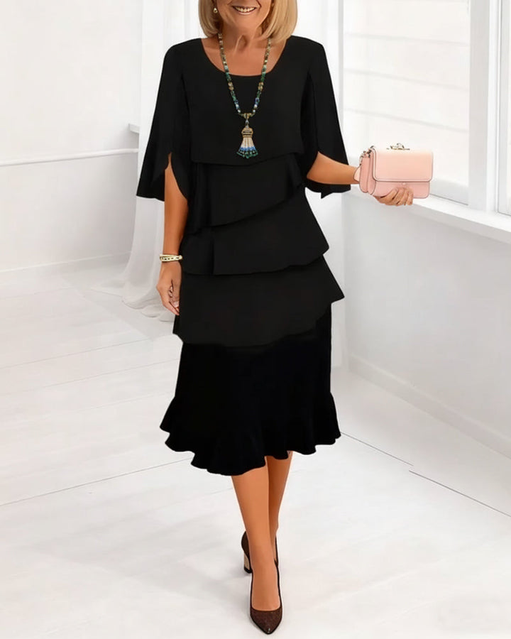 Elegant Round Neck Ruffled Dress