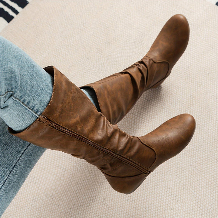 Isabelle | Stylish And Warm Gathered Flat Knee High Boots