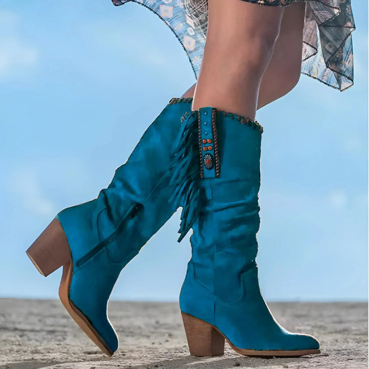 Daisy | Genuine Leather Cowboy Boots with Fringe Detail