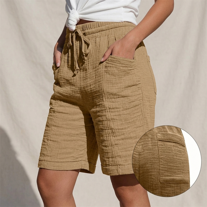 Melissa | Textured Bermuda Shorts with Adjustable Waist