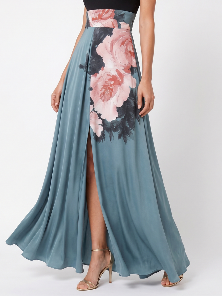 Madelyn | Halter Bodice Floral Skirt Maxi Dress