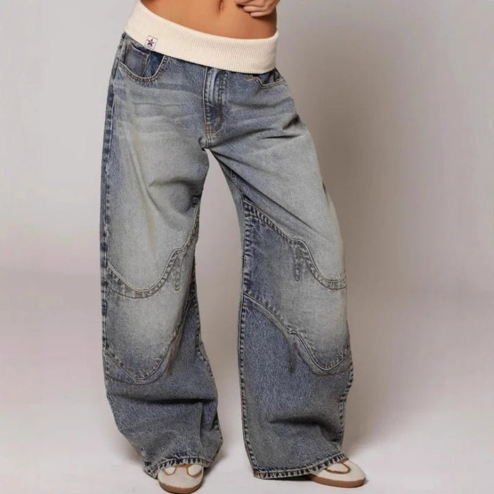 Luna | Vintage Washed Wide Leg Patchwork Baggy Jeans
