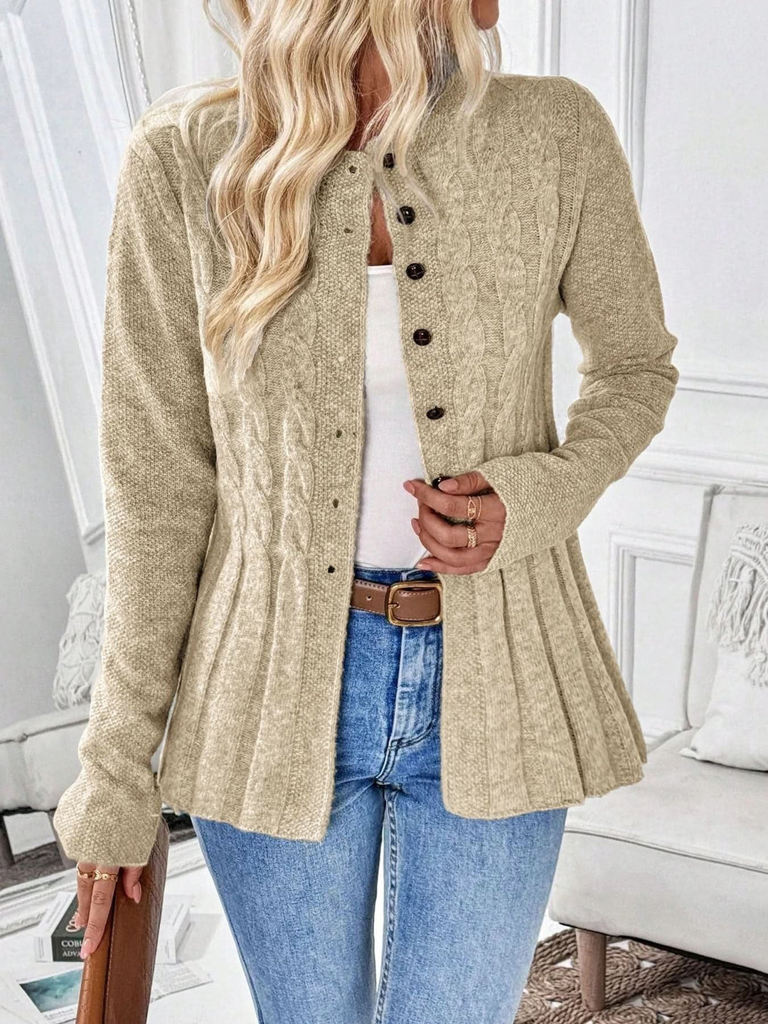 Elysia | Soft Cable Style Knit Cardigan