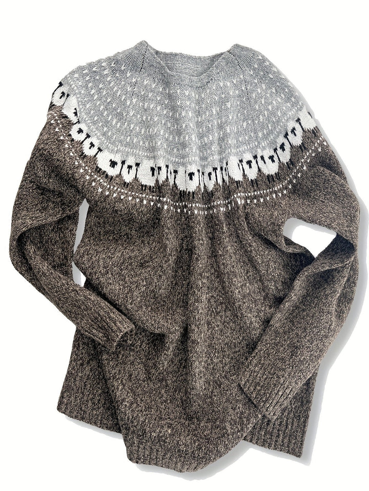 Nyomi | Nordic Sheep Pattern Chunky Knitted Sweater