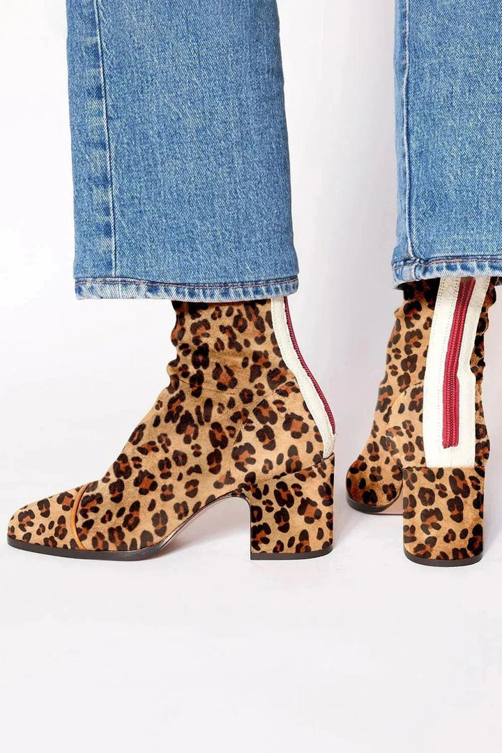 Martha | Statement Leopard-Toe Suede Block-Heel Ankle Boots