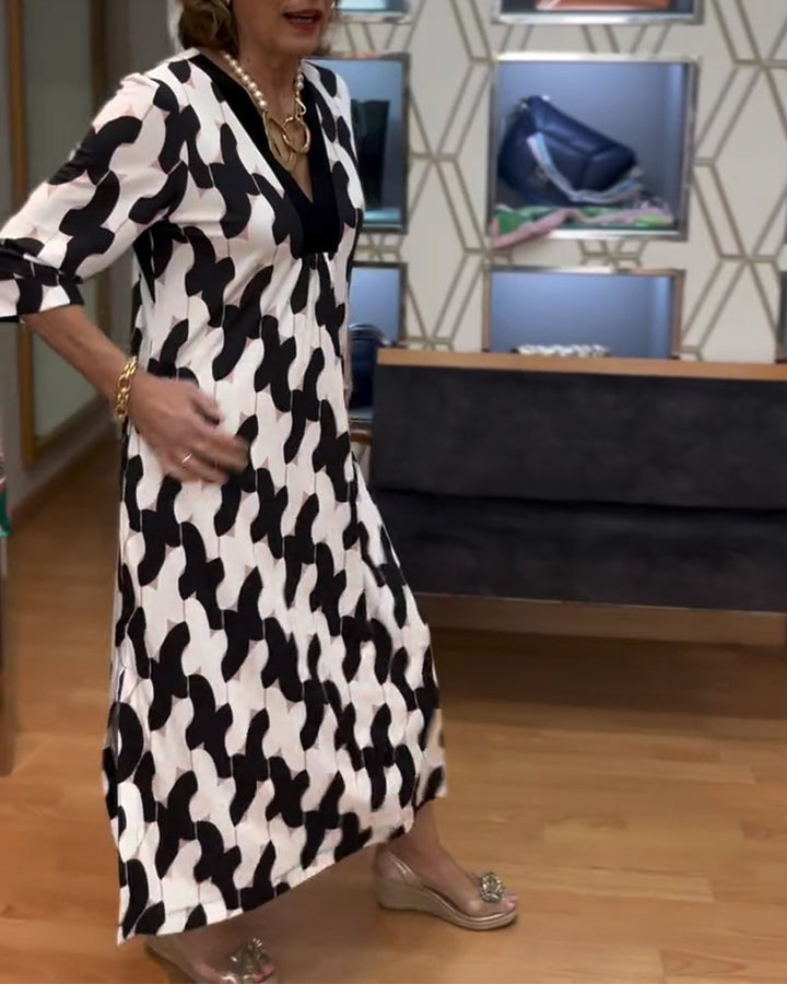 V-Neck Geometric Print Dress