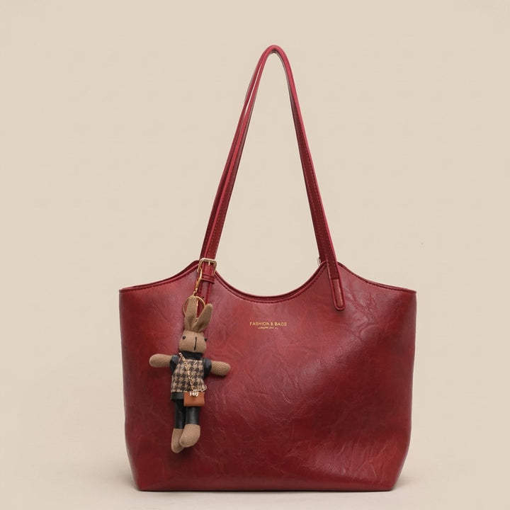 Naomi | Vegan Leather Tote Bag with Plush Bunny Charm