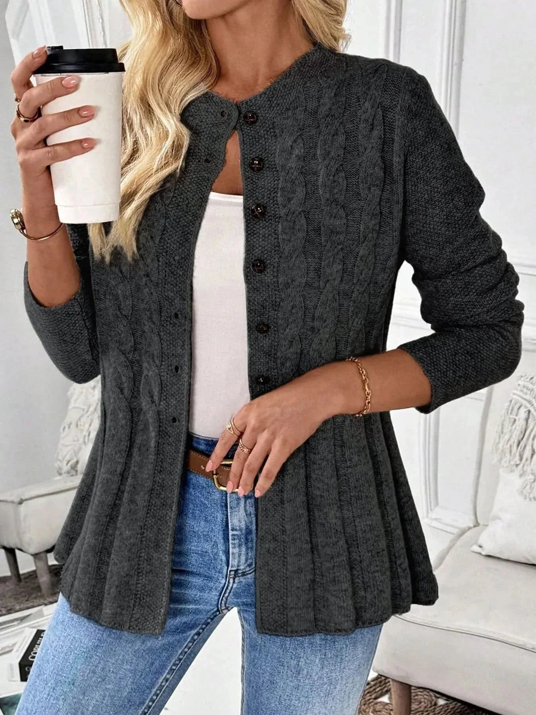 Elysia | Soft Cable Style Knit Cardigan