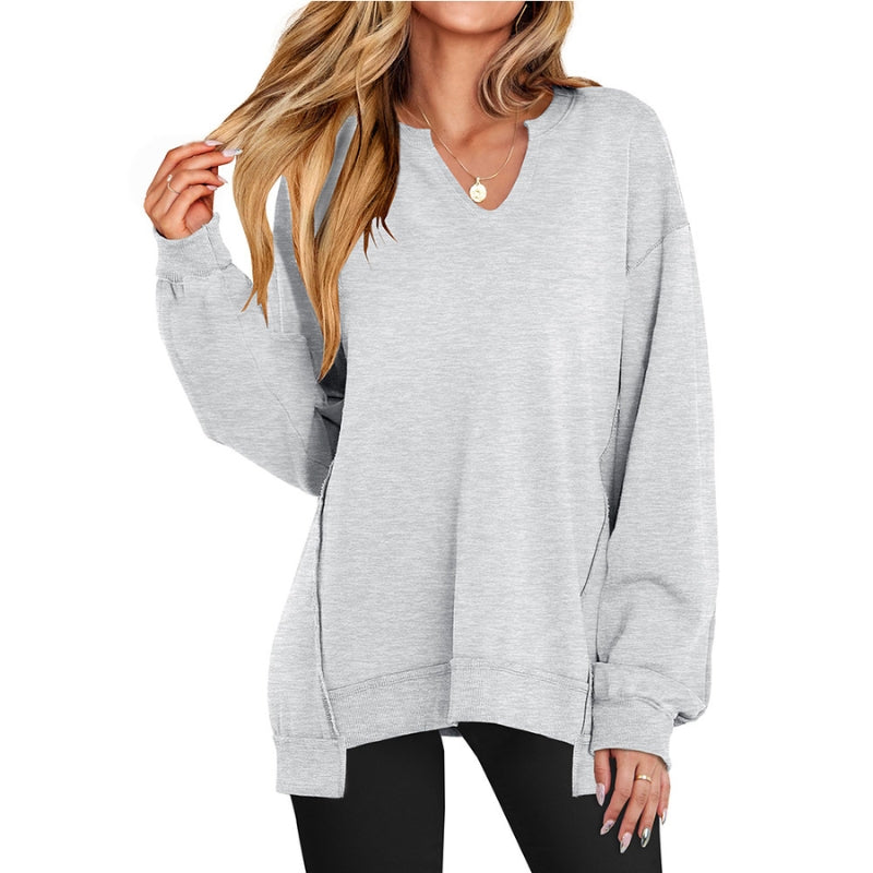 Valentina | Women's Oversized V-Neck Tunic Sweatshirt