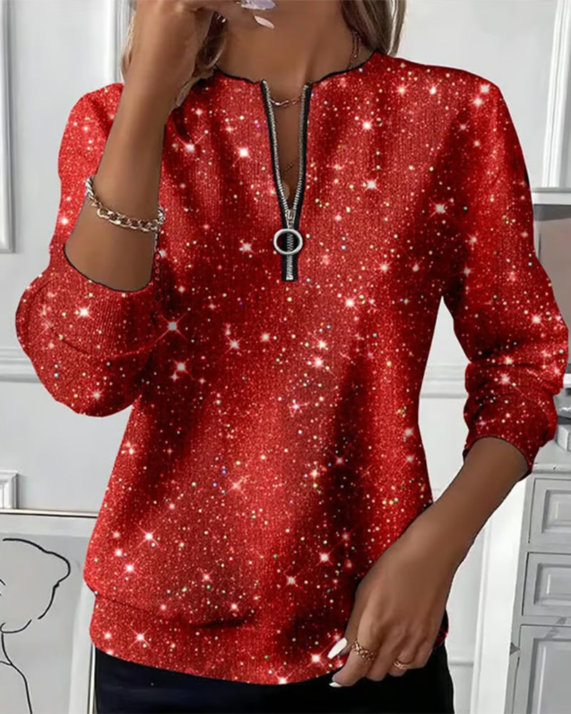 Casual Long-Sleeved Sweatshirt with Half Zipper