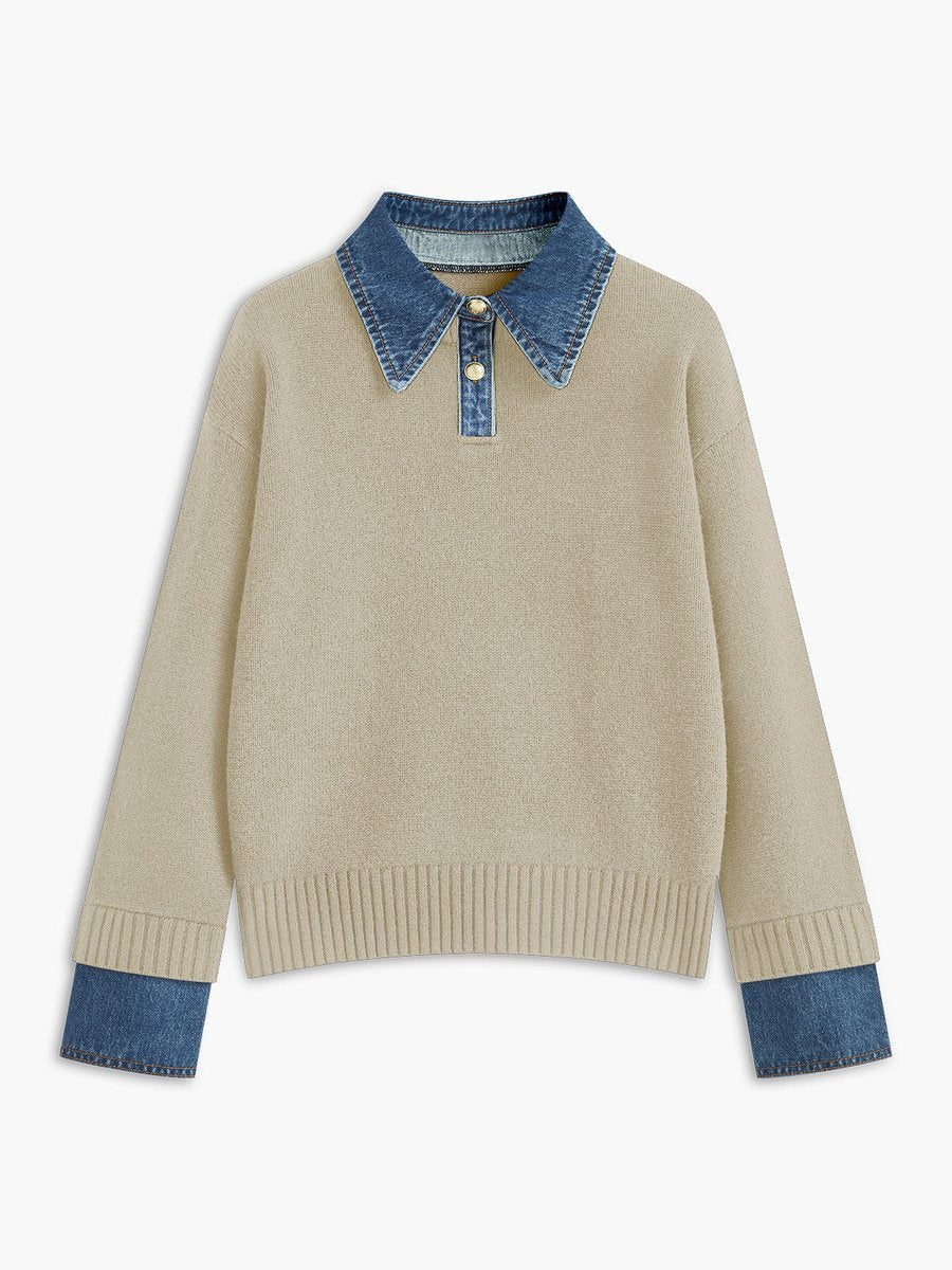Celina | Chic 2-In-1 Knitted Sweater With Denim Details