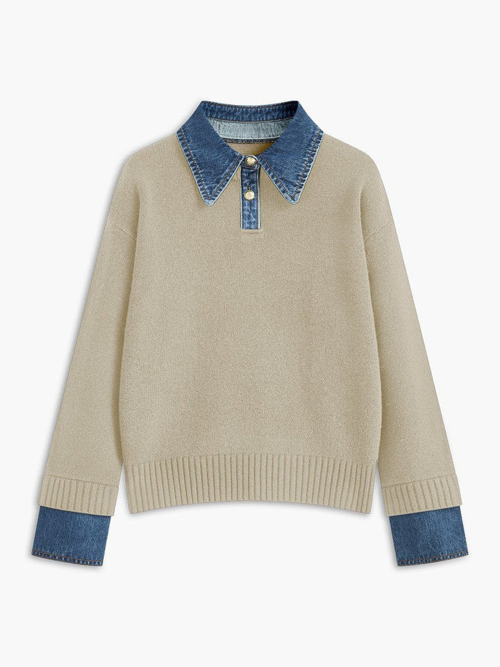 Celina | Chic 2-In-1 Knitted Sweater With Denim Details