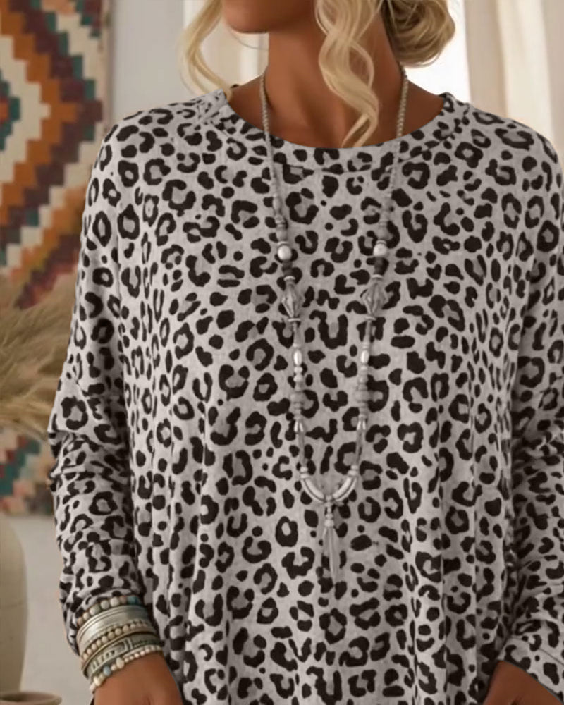 Leopard Print Top with Round Neck