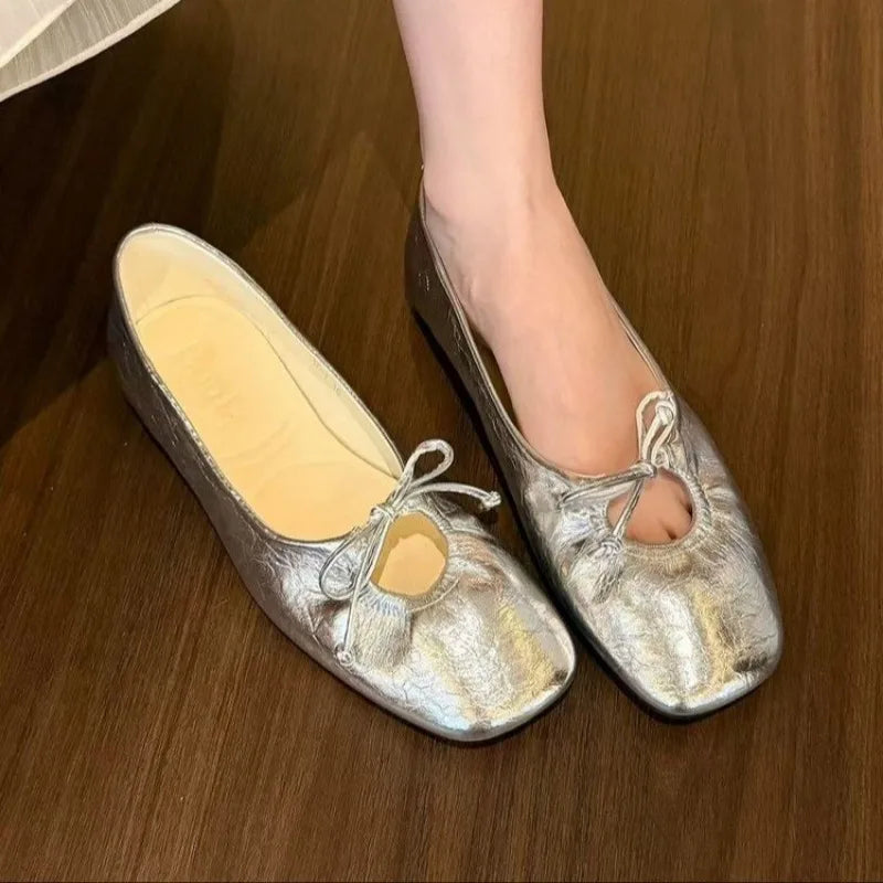 Eloise | Square-Toe Scrunch Ballet Loafer with Bow Accent