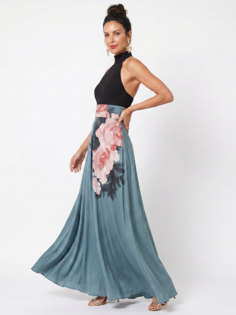 Madelyn | Halter Bodice Floral Skirt Maxi Dress