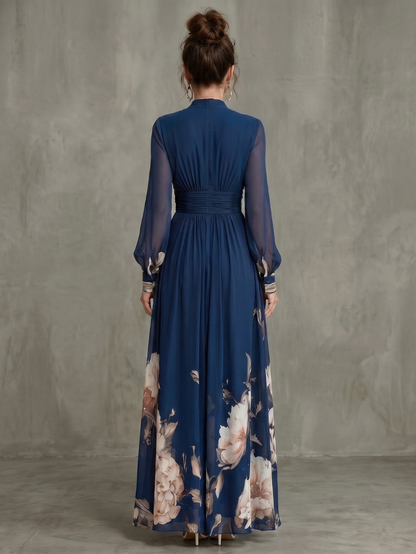 Lydia | Pleated Sheer Sleeves Maxi Dress