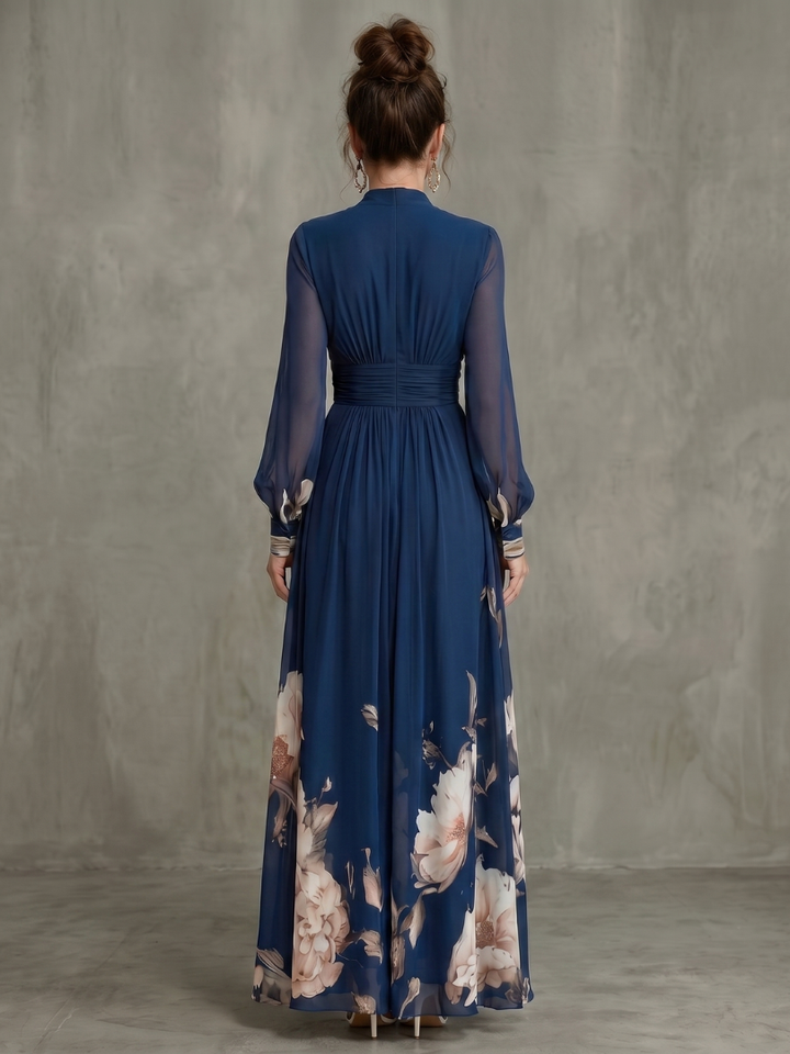 Lydia | Pleated Sheer Sleeves Maxi Dress