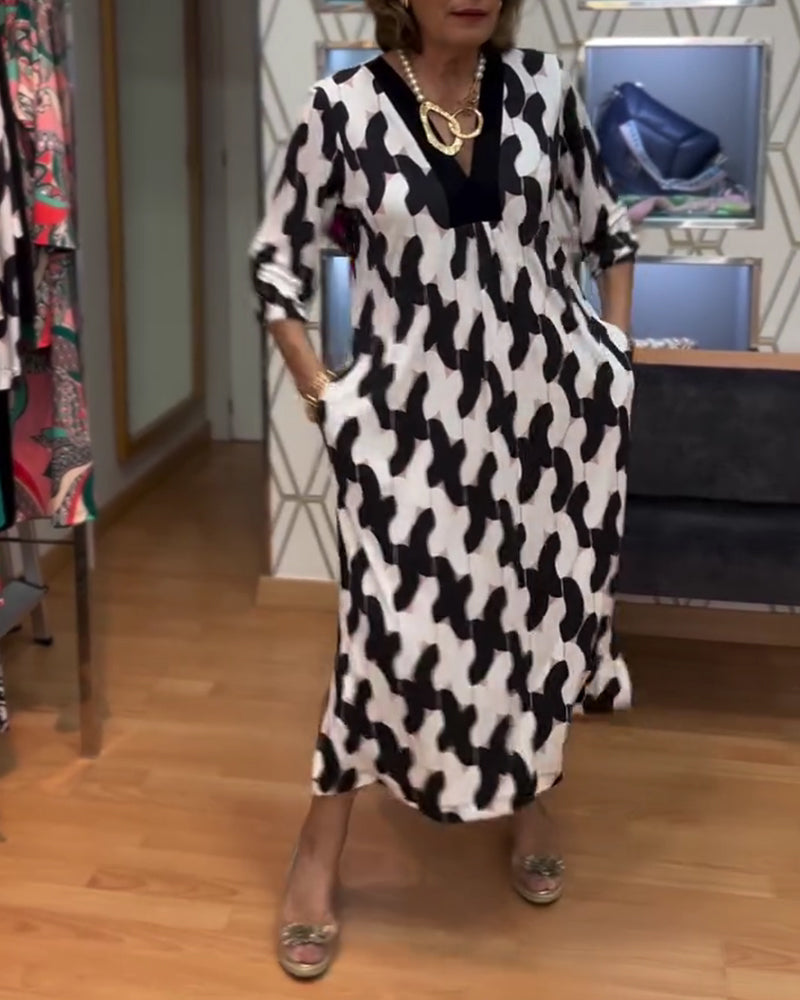V-Neck Geometric Print Dress