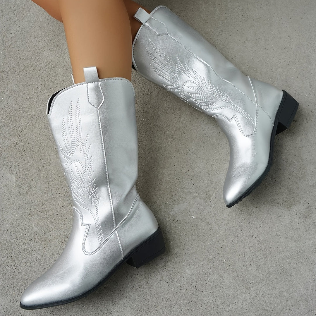 Julieta | Metallic Style Cowboy Boots With Embroidered