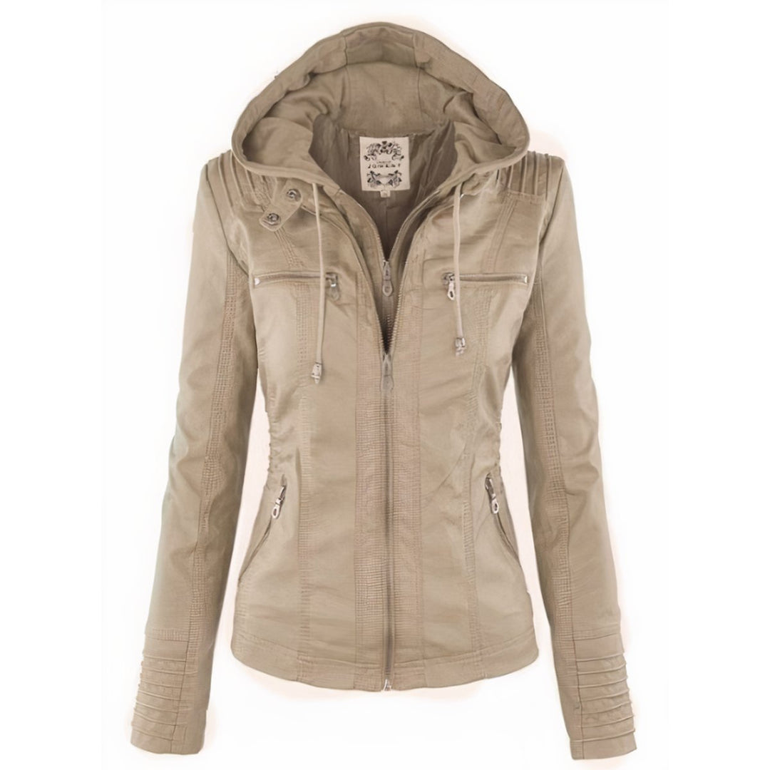 Andrea | Versatile Removable Hood Faux Leather Jacket