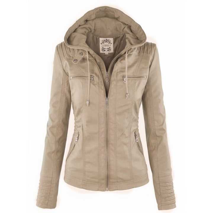 Andrea | Versatile Removable Hood Faux Leather Jacket