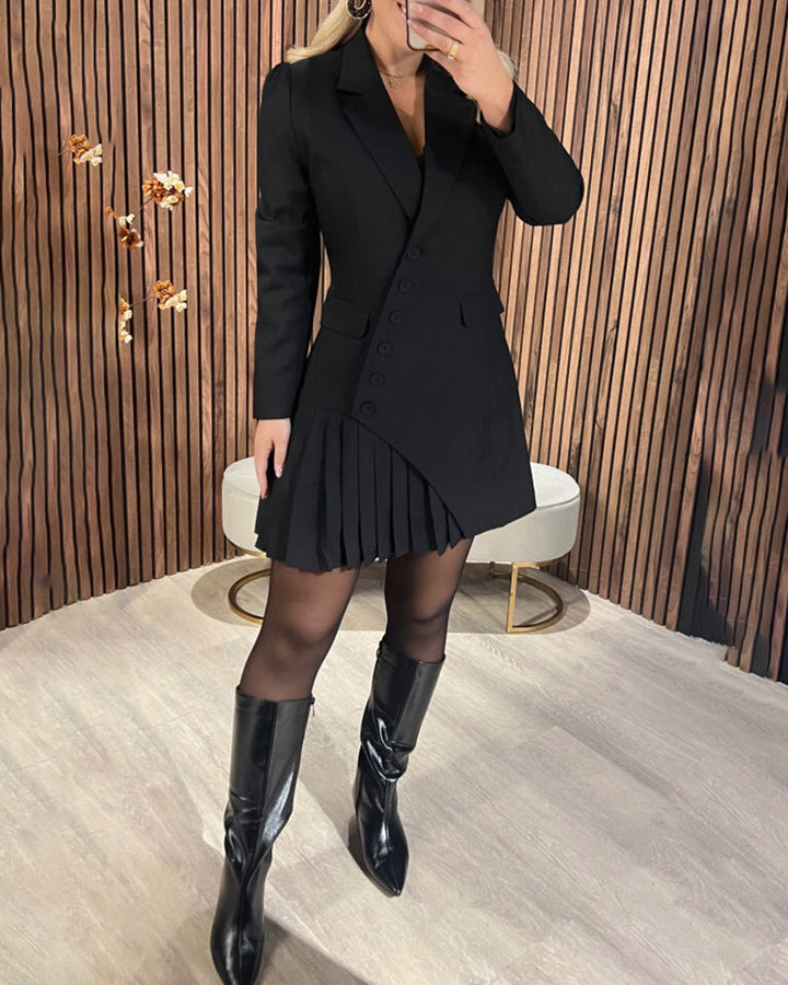 Solid Color Dress with Lapel and Blazer Style