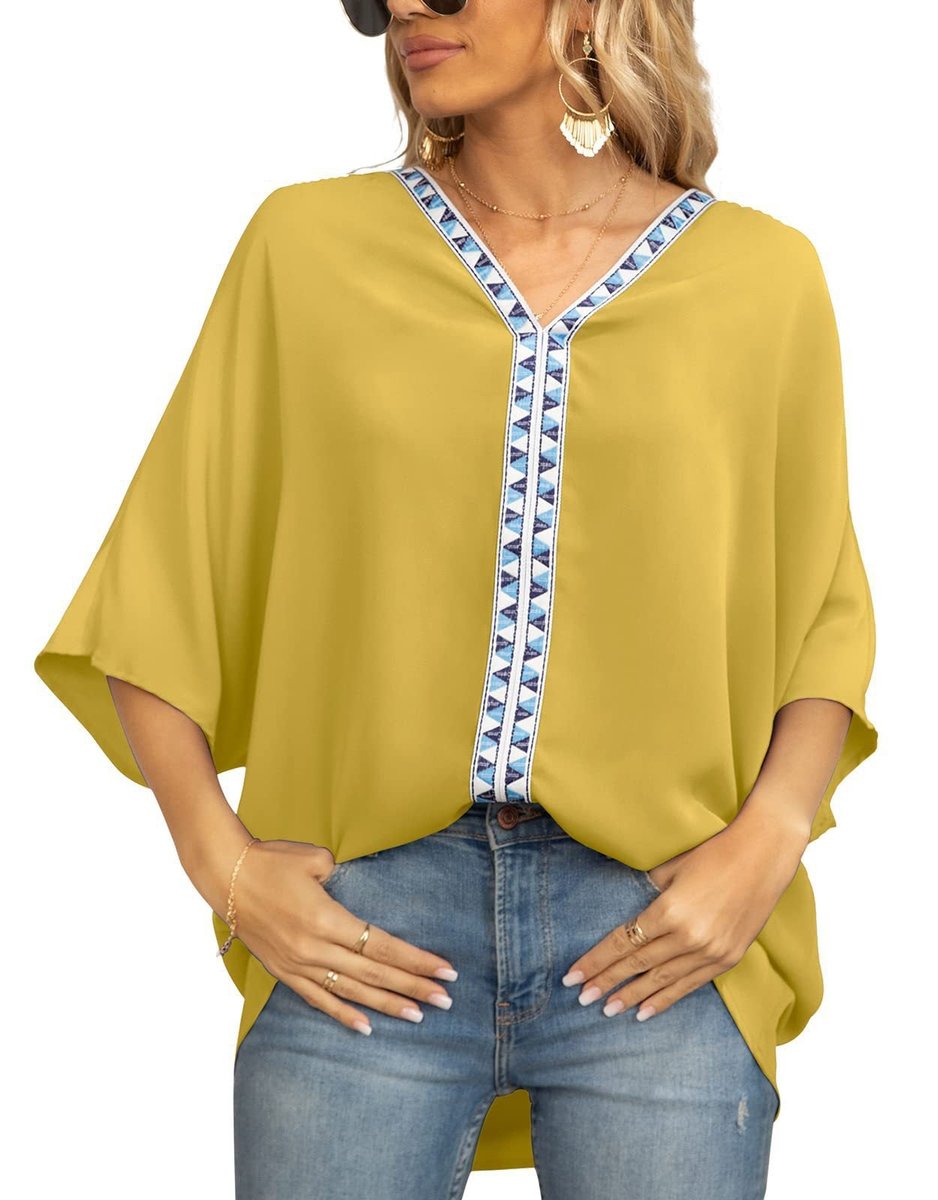 Arabella | Women's Boho Embroidered Oversized V-Neck Tunic Top