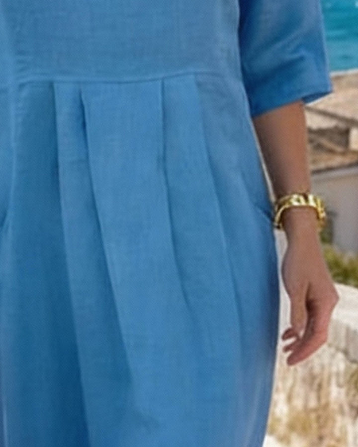 Short Sleeve Pleated Round Neck Dress