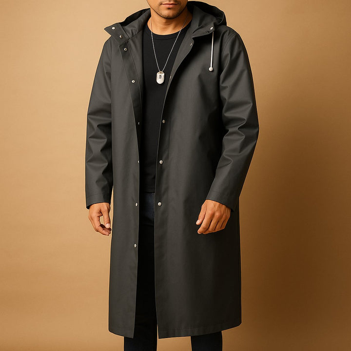 Everett | Men's Waterproof Hooded Long Rain Jacket