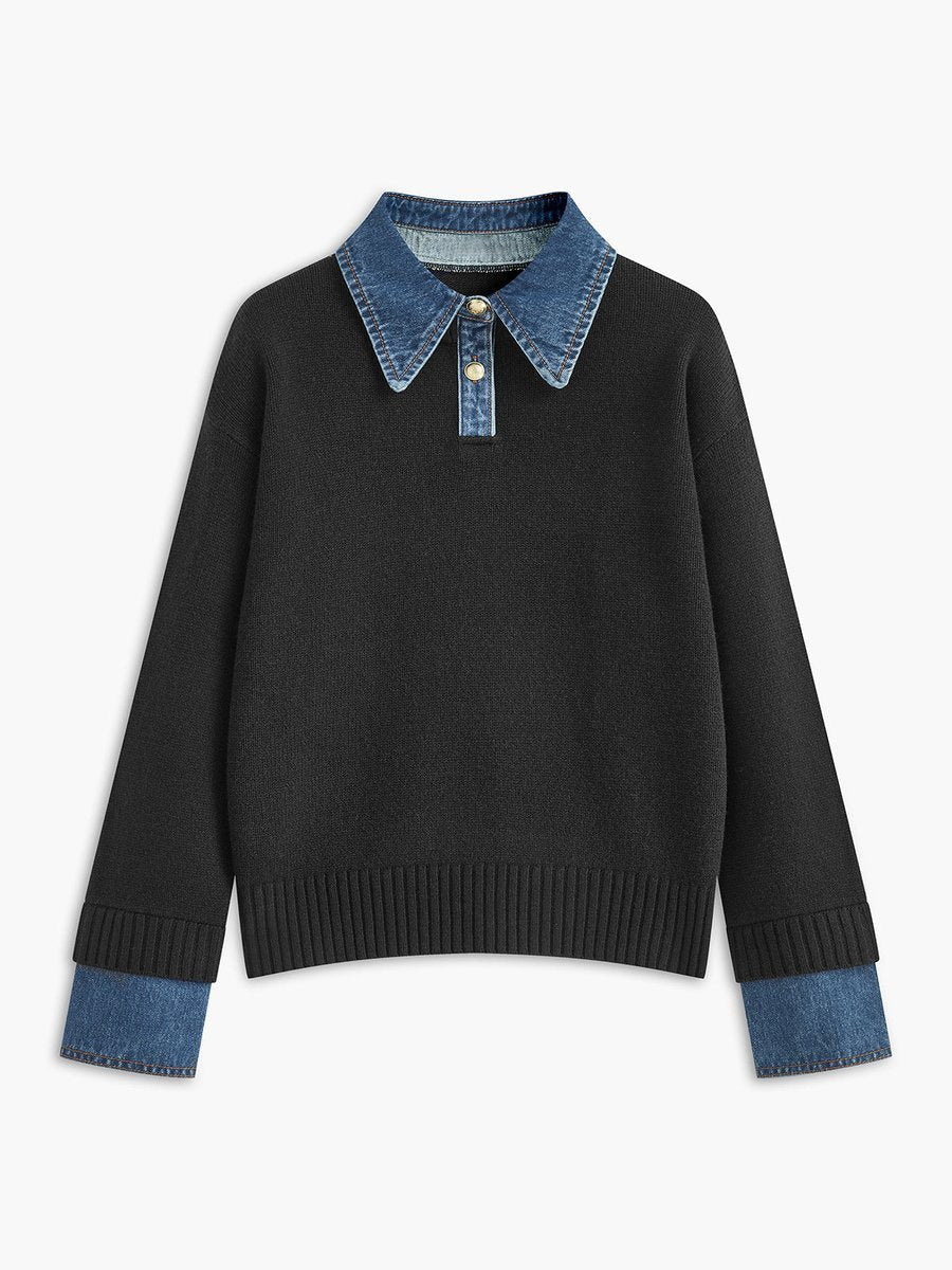 Celina | Chic 2-In-1 Knitted Sweater With Denim Details