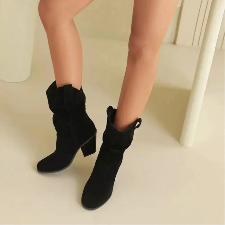 Ruby | Retro Suede Slouchy Cowboy Boots with Chunky Heel