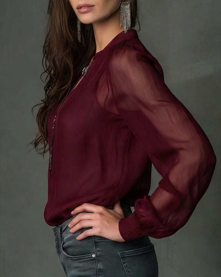 Half-Zip Blouse Long Sleeves