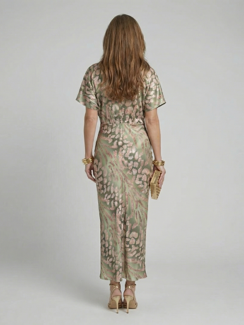 Milana | Abstract Print V Neck Twist Waist Midi Dress