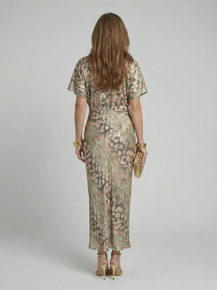 Milana | Abstract Print V Neck Twist Waist Midi Dress