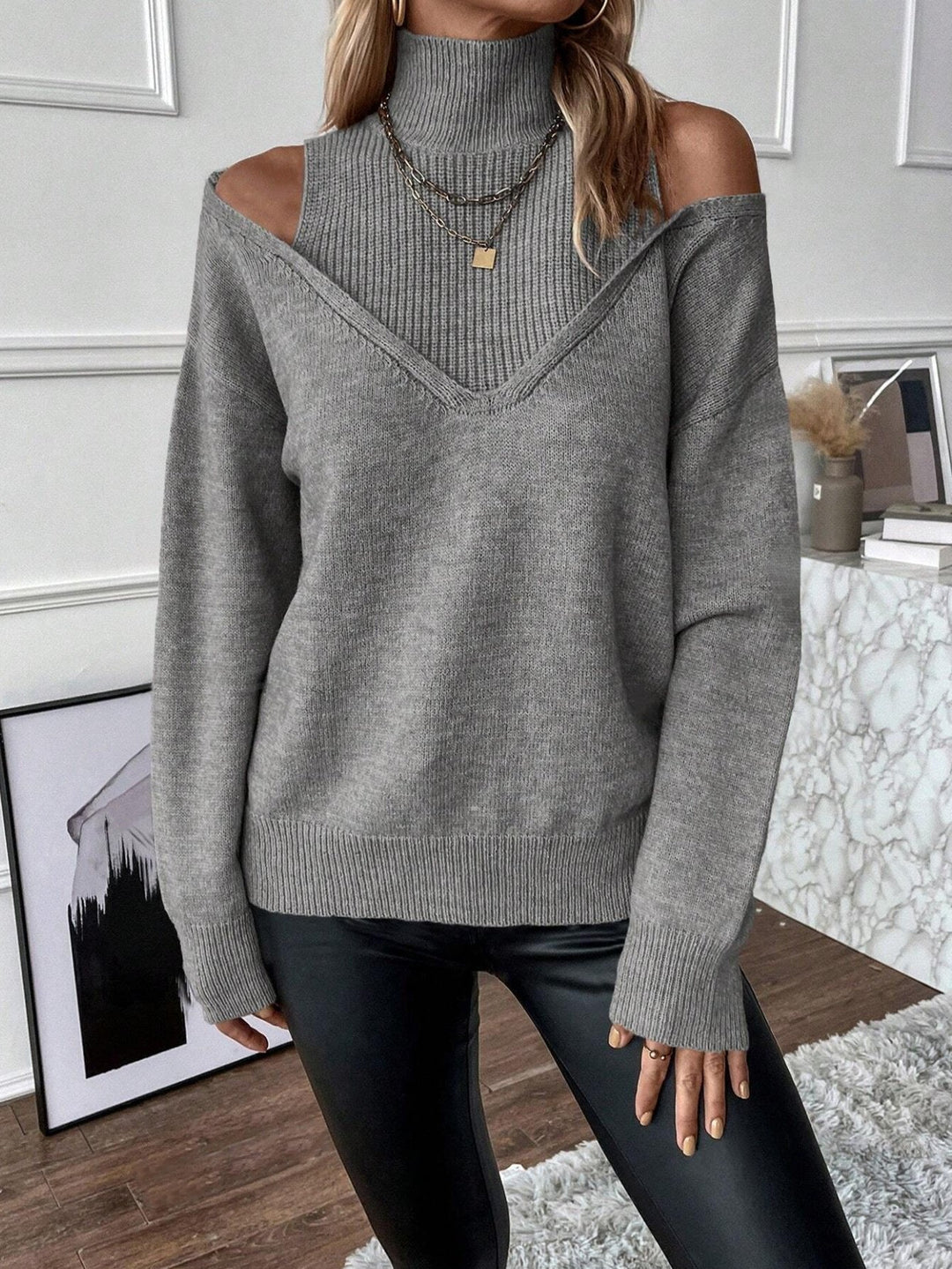 Analia | Women's Off-Shoulder Turtleneck Knit Sweater