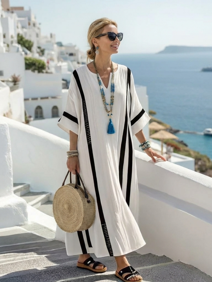 Stella | Short Sleeve Color Block Striped Maxi Dress