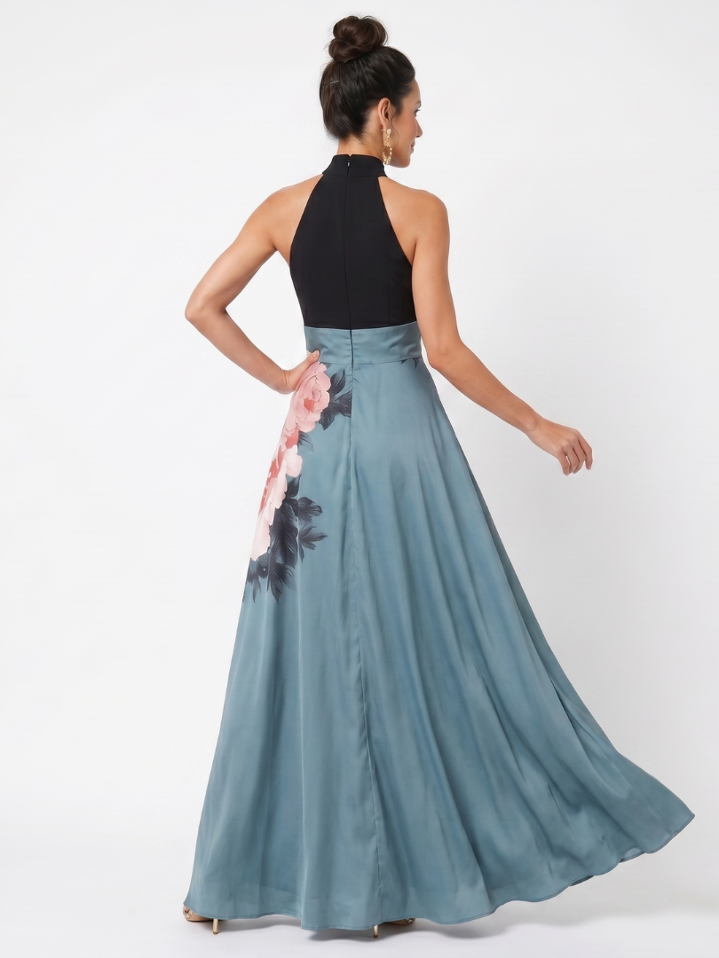 Madelyn | Halter Bodice Floral Skirt Maxi Dress