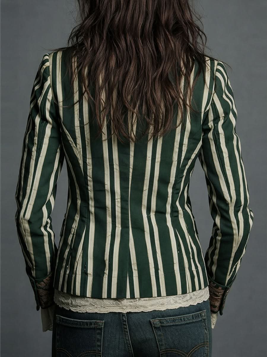 Naomi | Bohemian Floral Design Striped Blazer