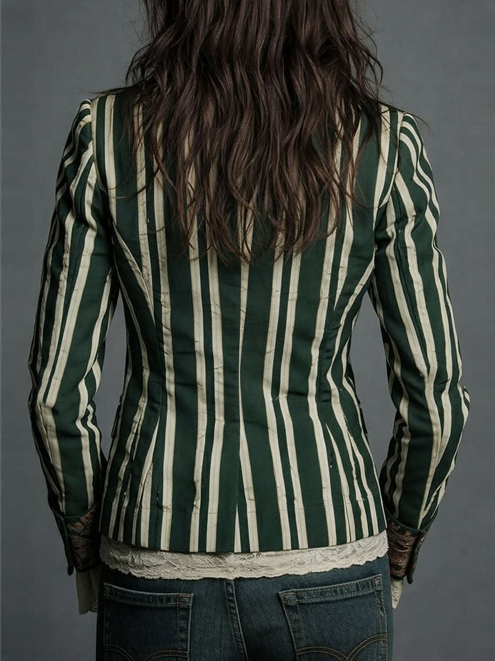 Naomi | Bohemian Floral Design Striped Blazer