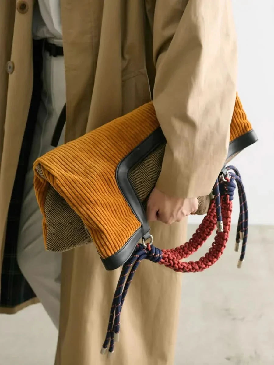 Lainey | Bold Braided Top Handle Corduroy Tote Bag