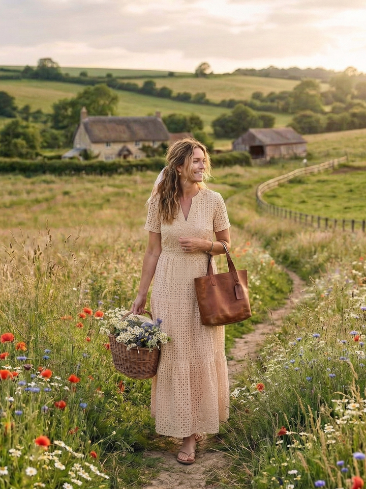 Keyla | Short Sleeve Eyelet Tiered Midi Dress