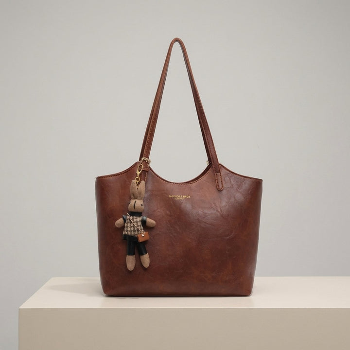Naomi | Vegan Leather Tote Bag with Plush Bunny Charm