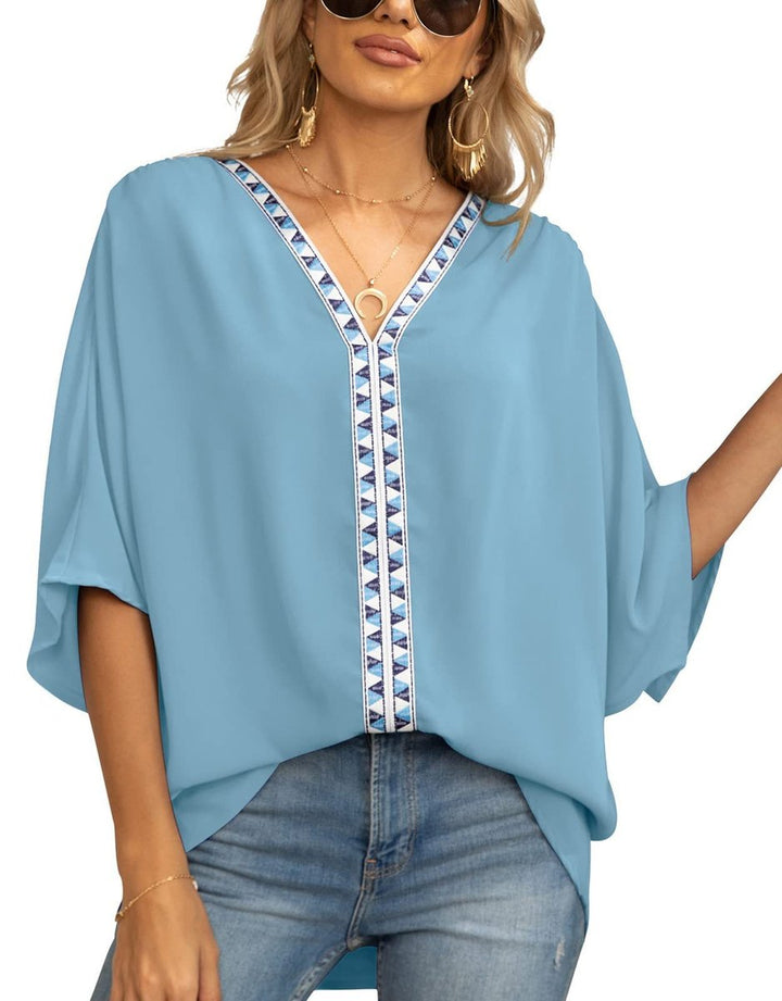 Arabella | Women's Boho Embroidered Oversized V-Neck Tunic Top