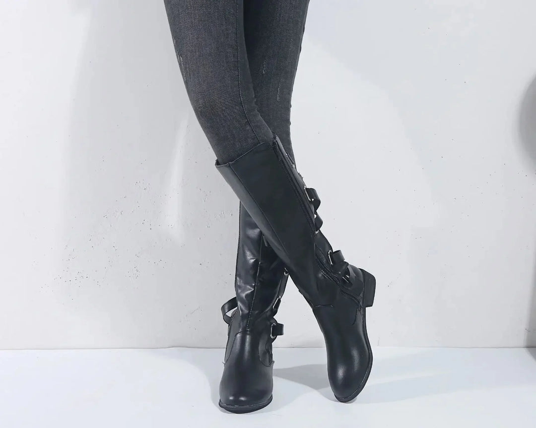 Siena | Trendy Back Buckle Equestrian Knee High Boots