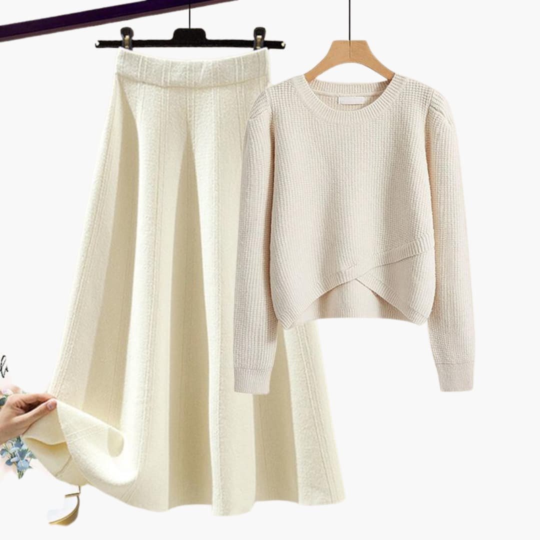 Nova | Elegant Ribbed Sweater & A-Line Skirt Set