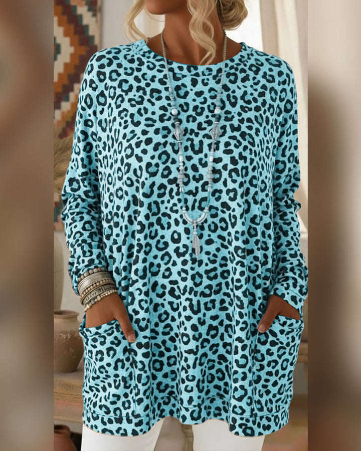 Leopard Print Top with Round Neck
