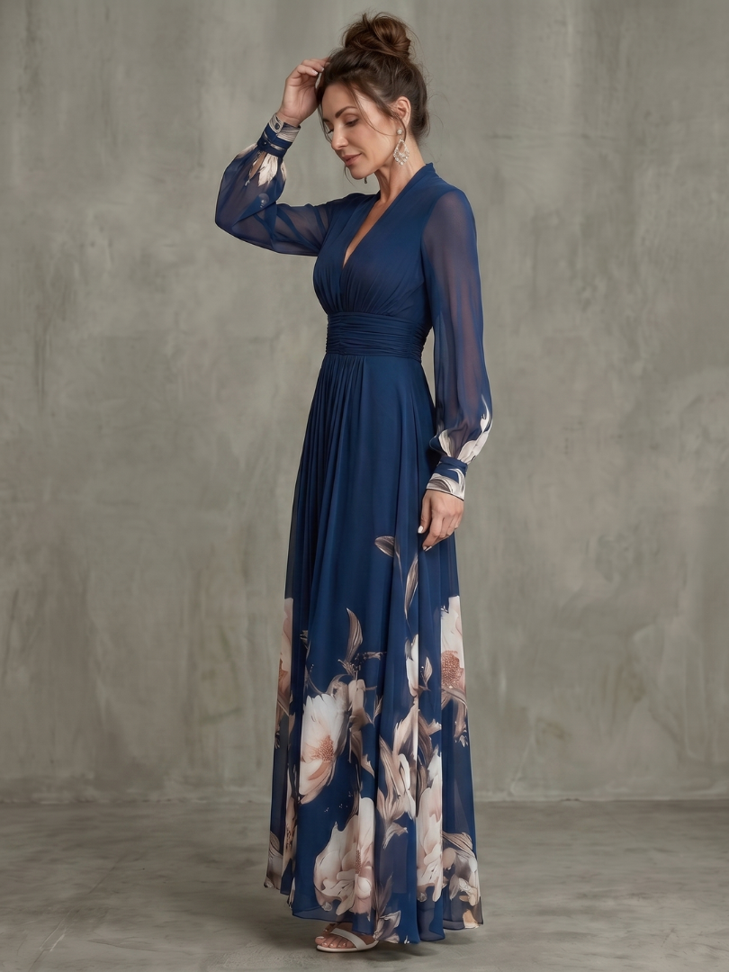 Lydia | Pleated Sheer Sleeves Maxi Dress